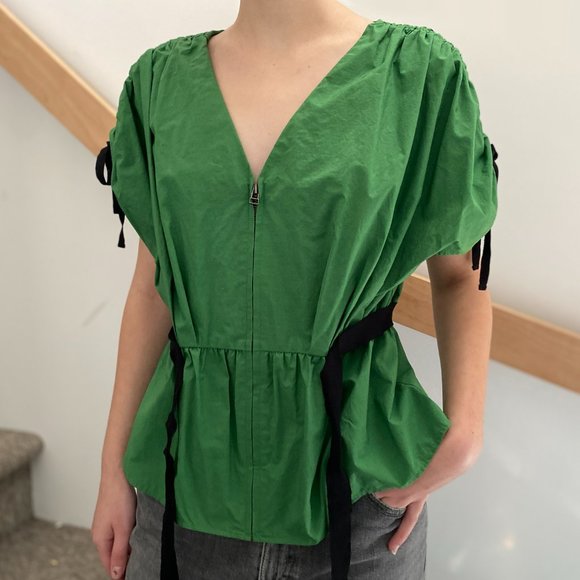 Lanvin Green Cotton Poplin Blouse, size 38 (fits like a size 2) ** AS IS ** - Picture 9 of 10
